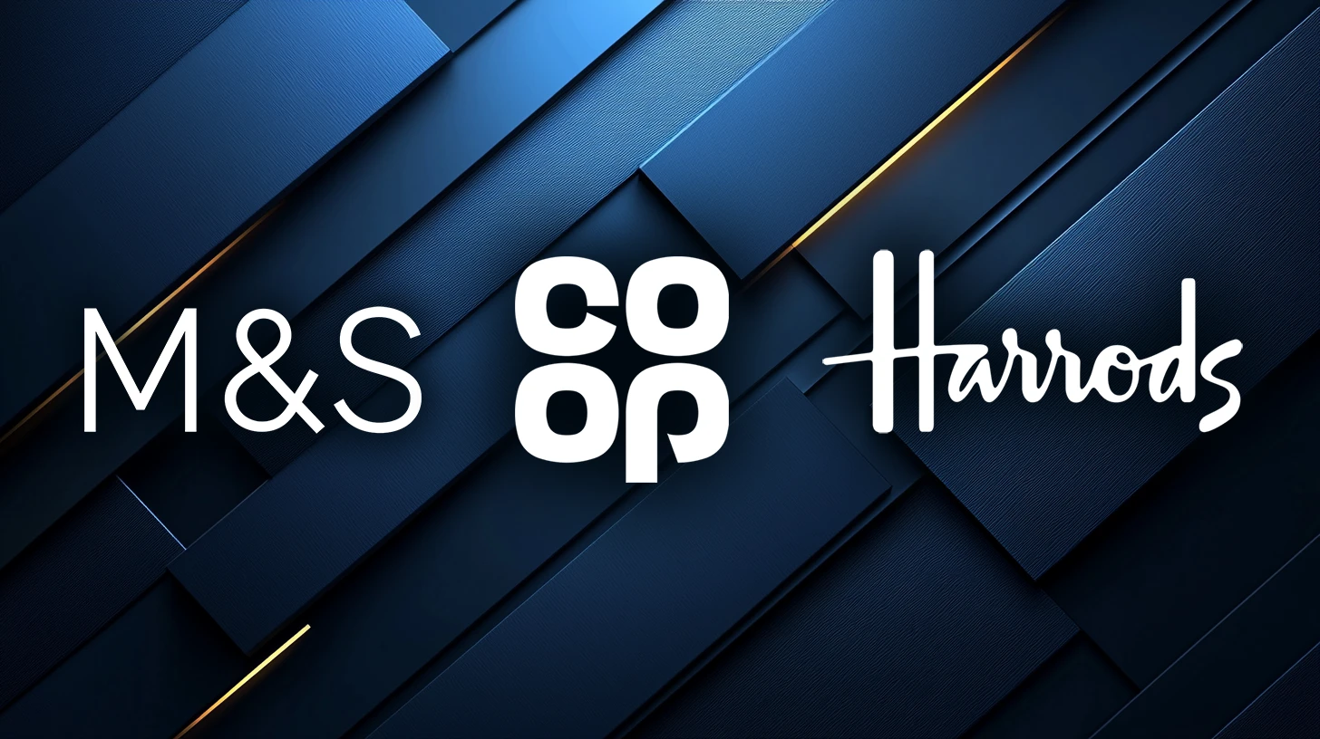 M&S Co-Op and Harrods logos