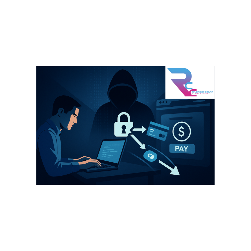 AI generated image showing payments being stolen by a man-in-the-middle-attack