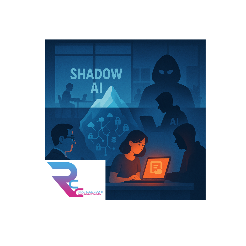 AI generated image depicting shadow AI as an iceberg and sensitive data hidden below in the shadow